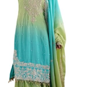 Women's Chinon Silk Sequence With Rivet Moti Work Straight Kurta